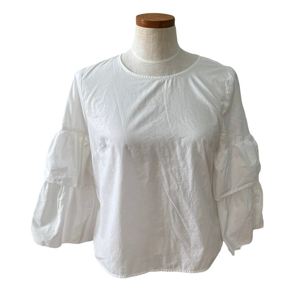 Madewell crisp white Poplin tiered sleeve blouse